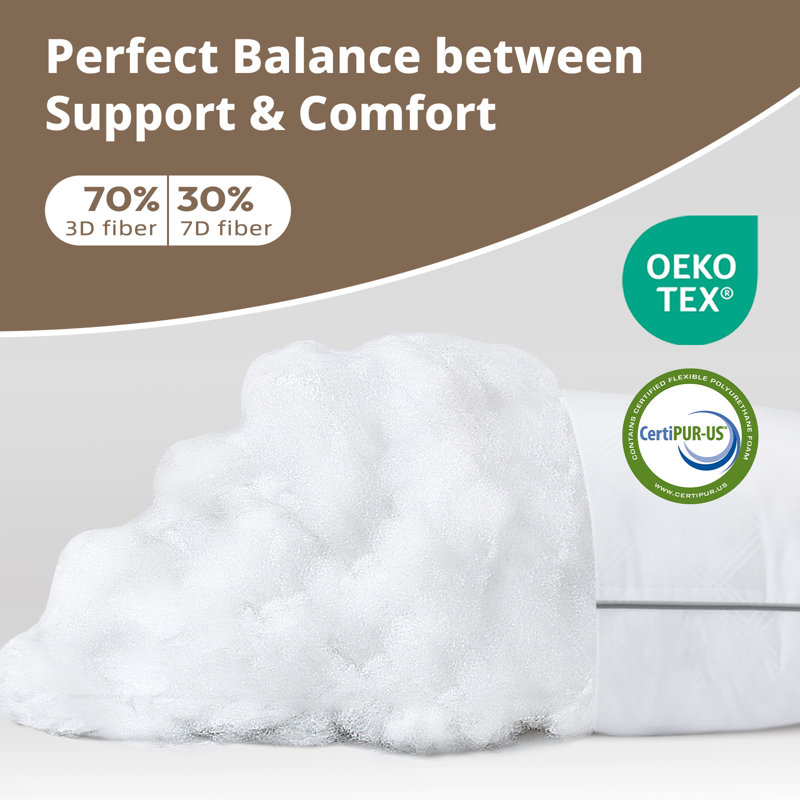 White Microfiber Bed Pillow Plush Cooling Pillow & Hotel Sleep Pillow (Set of 2), Queen