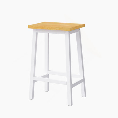 Solid Wood Bar Stools (Not Cheap Iron), 25.6" Tall Set Of 2 Bar Chairs, Kitchen Counter Stools With Footrests, Farmhouse Stools For Dining Room, Kitchen, Counter, White