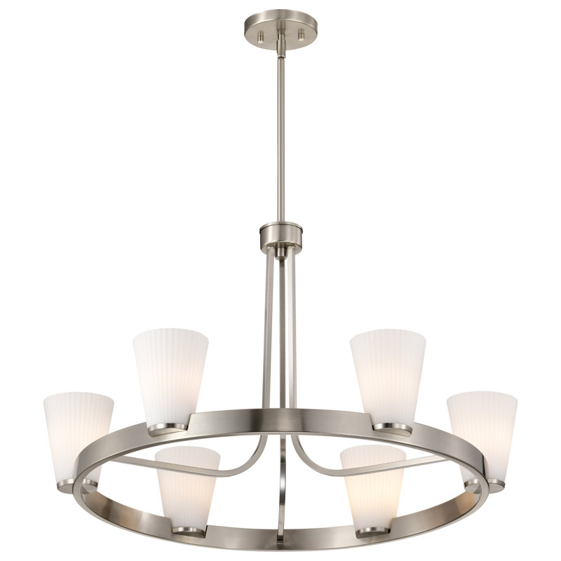 Royale - Lustre - Verre blanc nervuré, 5 lumières, Nickel brossé, H 18,25 po x l 30 po x P 30 po