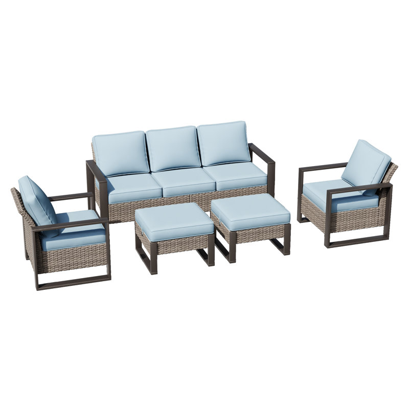 Brayson Wicker 5 - Person Patio Conversation Set with Cushions, Sky Blue