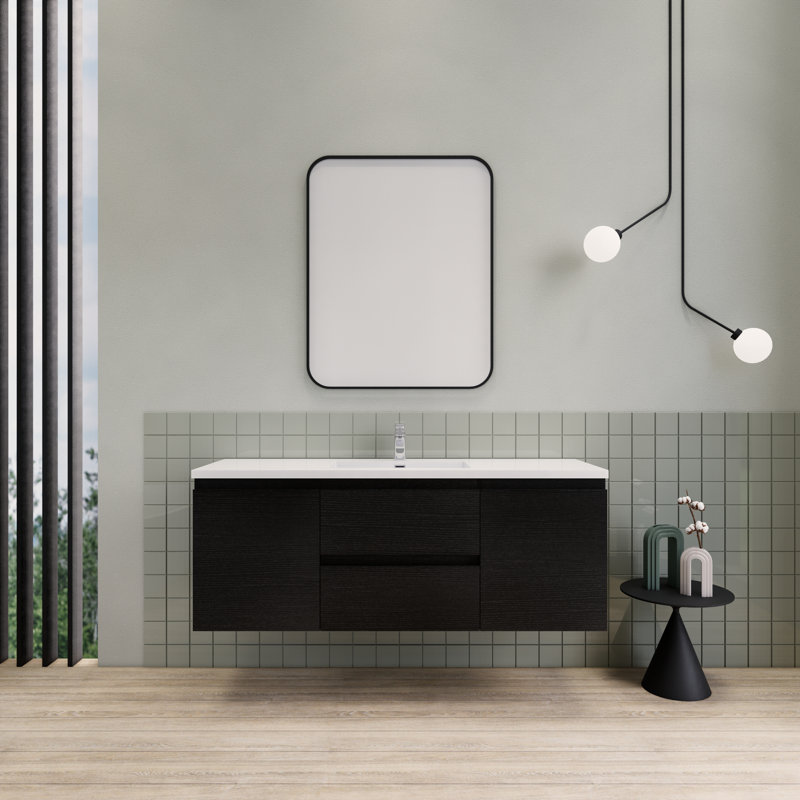 Alcester 59.2'' Single Bathroom Vanity with Resin Top, Black Wood
