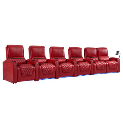 Fauteuil de cinéma maison inclinable électrique en cuir fleur de qualité supérieure avec éclairage ambiant à DEL 7 couleurs, appui-tête réglable, charge USB et porte-gobelets