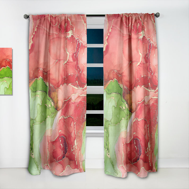 Rouge et vert, art abstrait fluide de luxe - Rideau moderne - Velours obscurcissant - 1 panneau, L 52 po x L 120 po