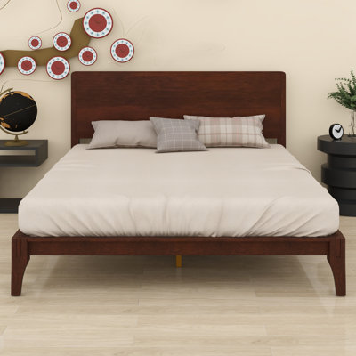 Lit plateforme en bois de bambou de style Mid-Century avec support en lattes de bois