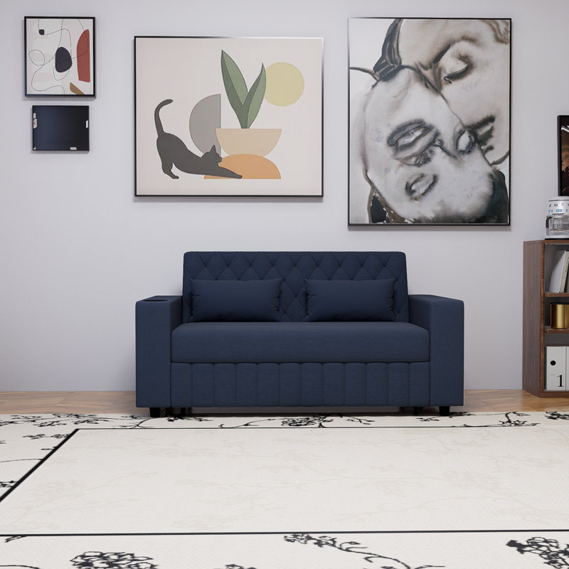 Canapé-lit convertible bleu à dossier amovible de 61,4 po avec siège ajustable et dossier réglable pour le salon