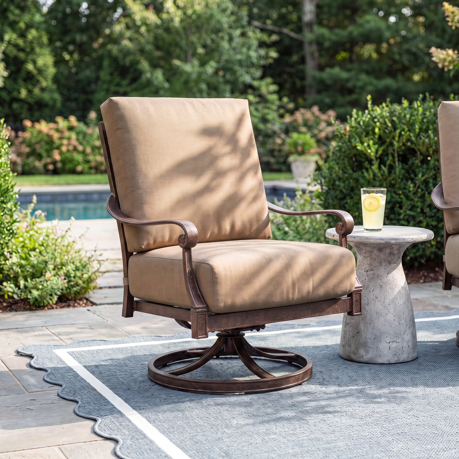 Wiltshire Outdoor Chair with Sunbrella® Cushions, Textured Black, Fairview Indigo Abstract Sunbrella®