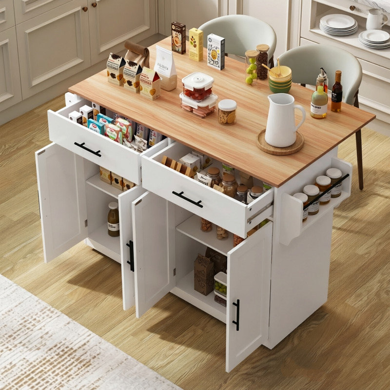 120 cm W Kitchen Island with, White