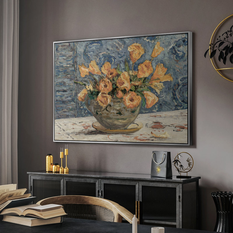 Botanique rétro - Lxxxi, H 25 po x l 37 po, Toile argentée avec cadre flottant
