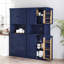 Garde-manger campagnard bleu marine avec tablettes ouvertes et compartiment à micro-ondes | Grande armoire de rangement avec tablettes réglables-1751611658