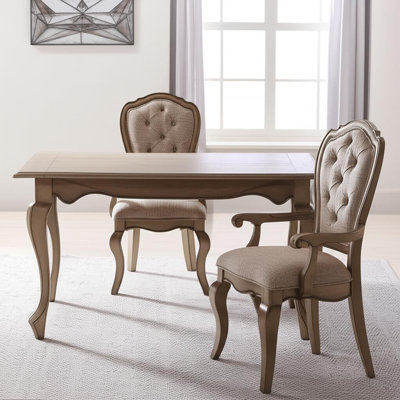 Ensemble de deux fauteuils de salle à manger capitonnés beige et taupe en tissu et bois massif