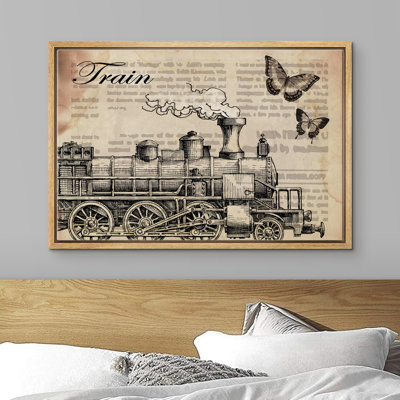 " Vintage Faded Steam Engine With Butterflies "