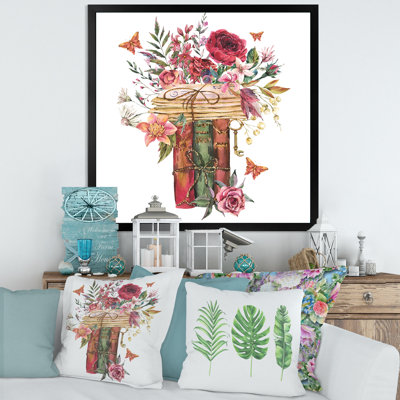 Rétro vieux livres avec fleurs sauvages - reproduction de photo sur toile