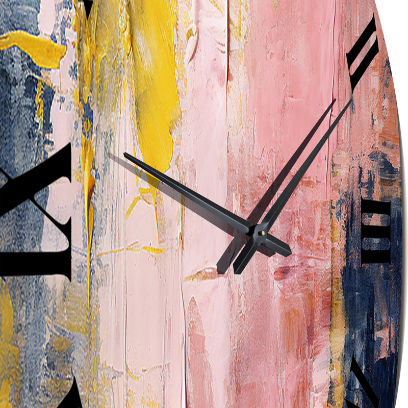 Célébration du Destin, abstrait, peinture or rose I, horloge murale en métal, Petit