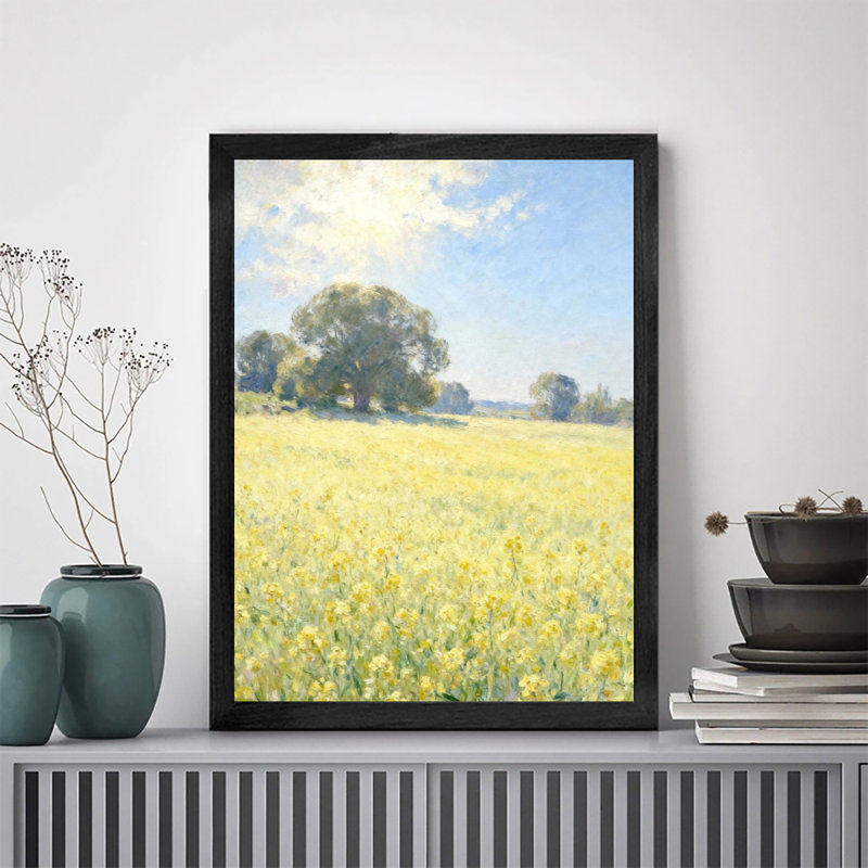 Art mural moderne moderne dans un cadre en bois noir avec fleurs jaunes, cadeau d'art mural parfait pour la décoration de maison et d'appartement