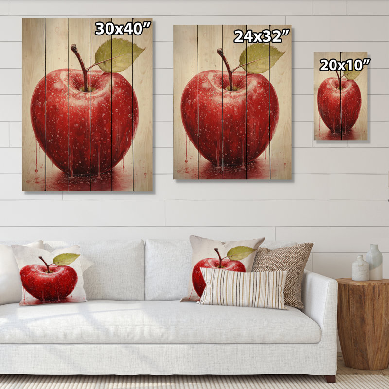 Fruit, pomme, bonbon, rouge sur bois, H 40 po x l 30 po x P 0,78 po