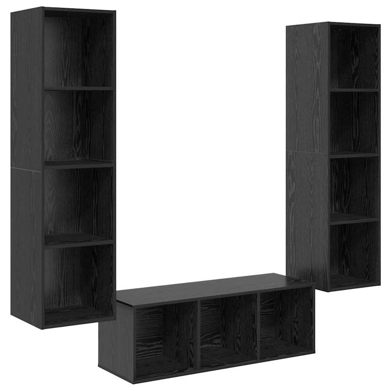 TV Cabinet Set Wall-Mounted 3 Pcs 37 X 37 X 142.5 Cm, Black Oak
