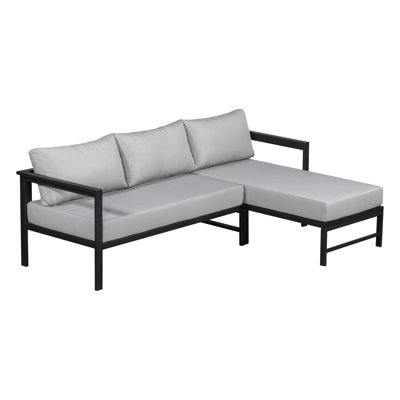 U_STYLE Outdoor L-Shaped Sectional Sofa with Iron Frame, Gray Weather-Resistant Patio Set