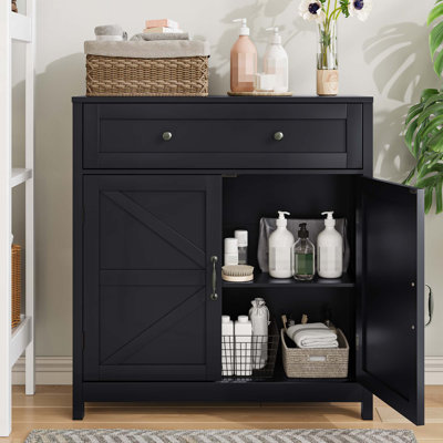 Console en bois avec armoire, tiroir