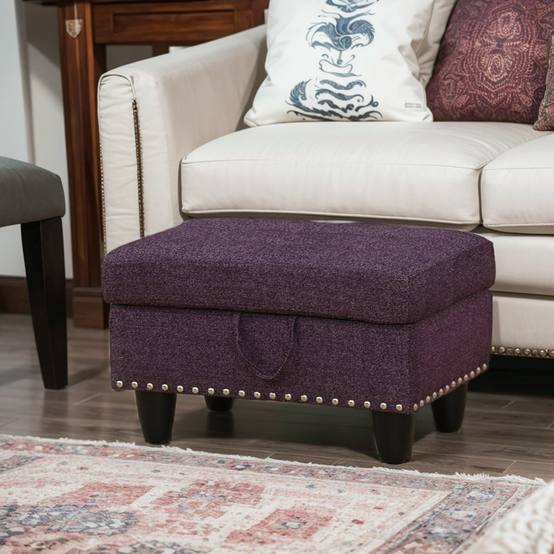 Repose-pieds de rangement rectangulaire capitonné de 28,5 po Andikan, Mélange de lin amarante