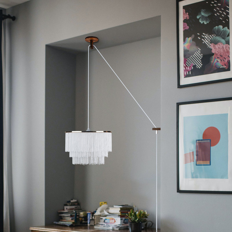 Luminaire suspendu en cristal à 1 lumière Gitschier, Blanc, Cuivre