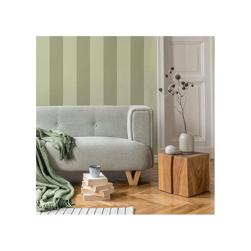 Stripe Green Olive Feature Wall Smooth Wallpaper 10m x 53cm Roll