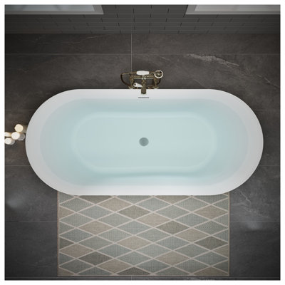 63" Freestanding Acrylic Bathtub with Pop-Up Drain and Integrated Overflow, Glossy White