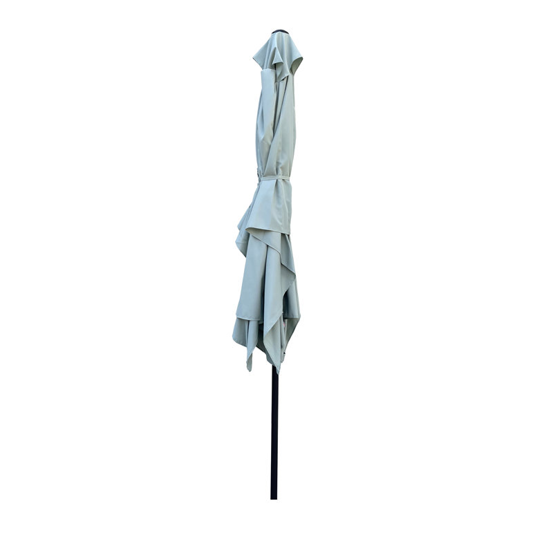 Parasol imperméable d'extérieur 6 x 9 pi avec manivelle et bouton poussoir inclinable sans rabat pour le jardin, Vert givré