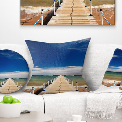 Long Pontoon in Sea - Pier & Bridge Printed Pillow