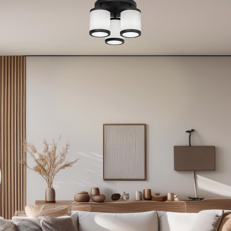 Plafonnier semi-encastré 3 lumières avec corps en métal, Noir / blanc