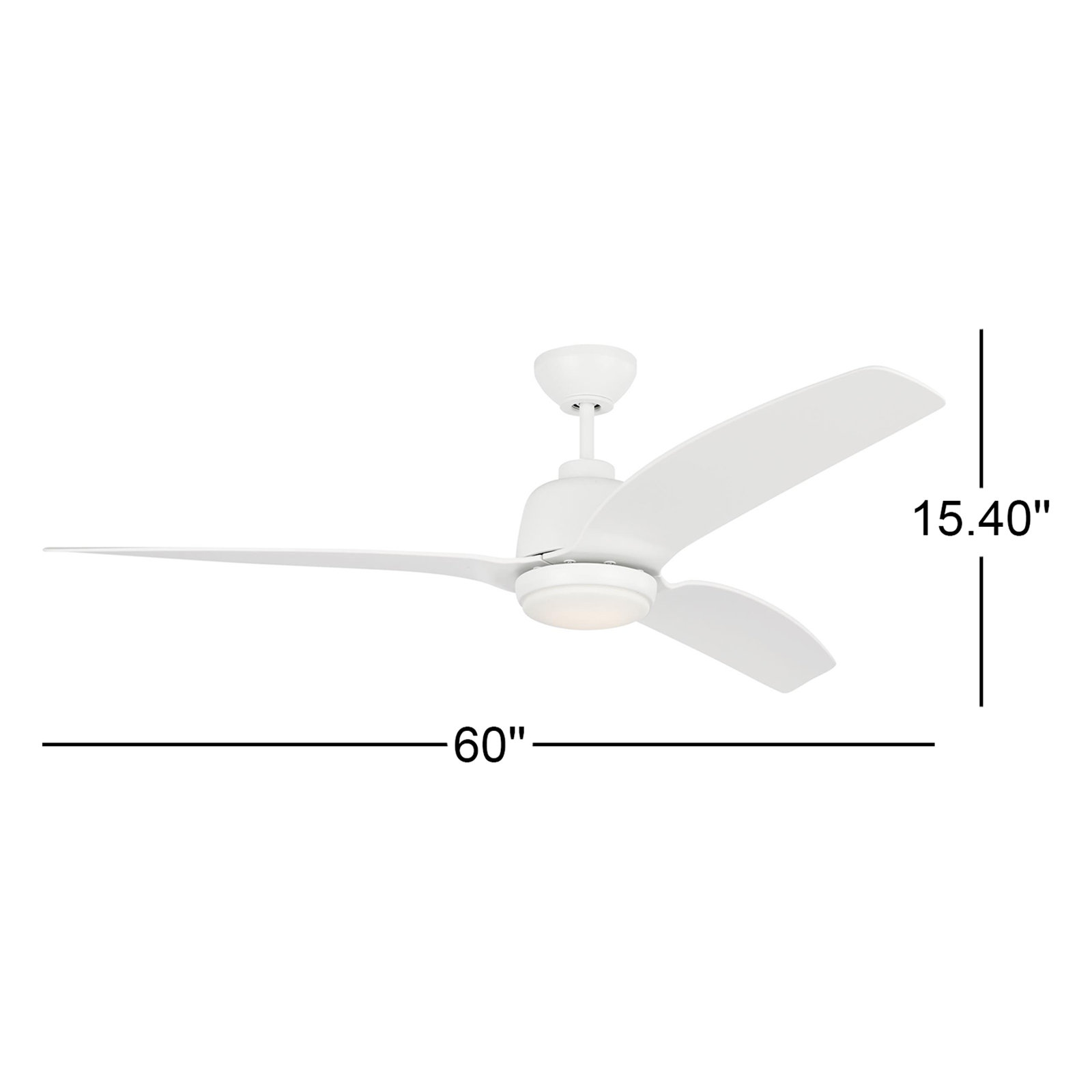 Carly 60'' Ceiling Fan with LED Light Kit, 15.40" H x 60" W x 60" D, White, White