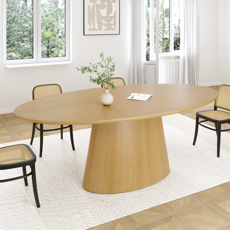 72"×37"W×30"H Oval Wood Pedestal Dining Table, Natural