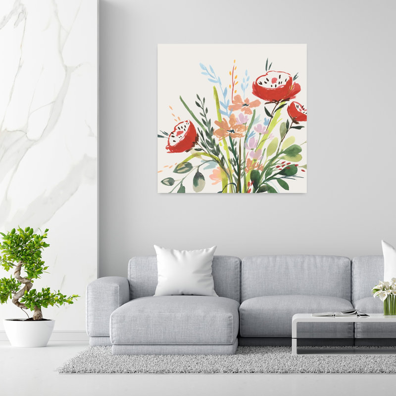 «Vibrant Bouquet In Bloom I», art mural contemporain abstrait, H 48 po x l 48 po