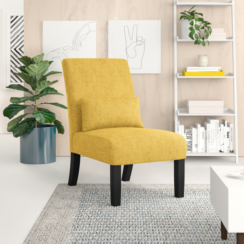 Pisano Contemporary Armless Accent Chair with Pillow, Yellow Chenille