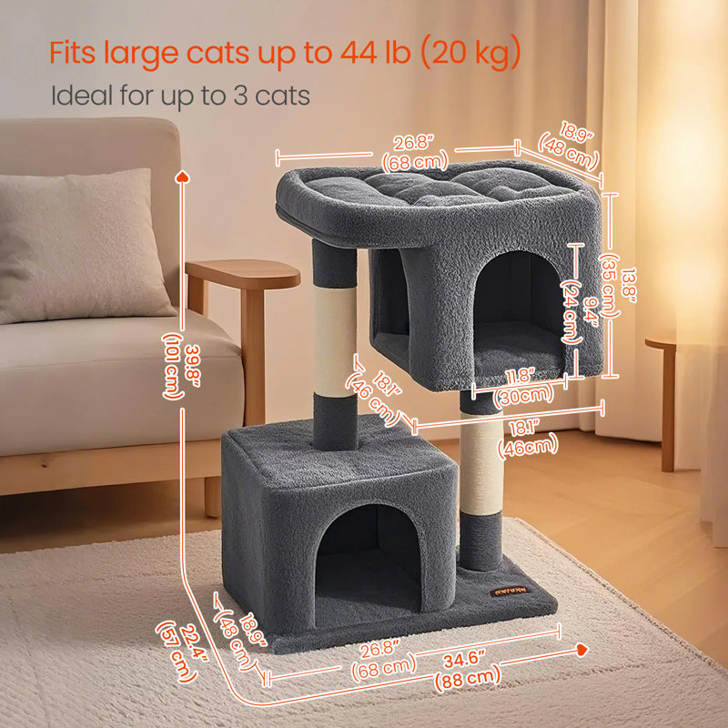 Arbre à chat Franjo, Gris fumé, H 39,8 po x l 34,6 po x P 22,4 po