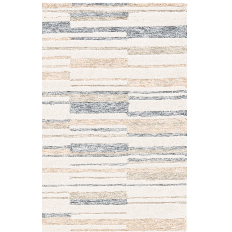 Kovacev Hand Tufted Wool/Cotton Abstract Rug in Beige/Ivory, Rectangle 5' x 8'