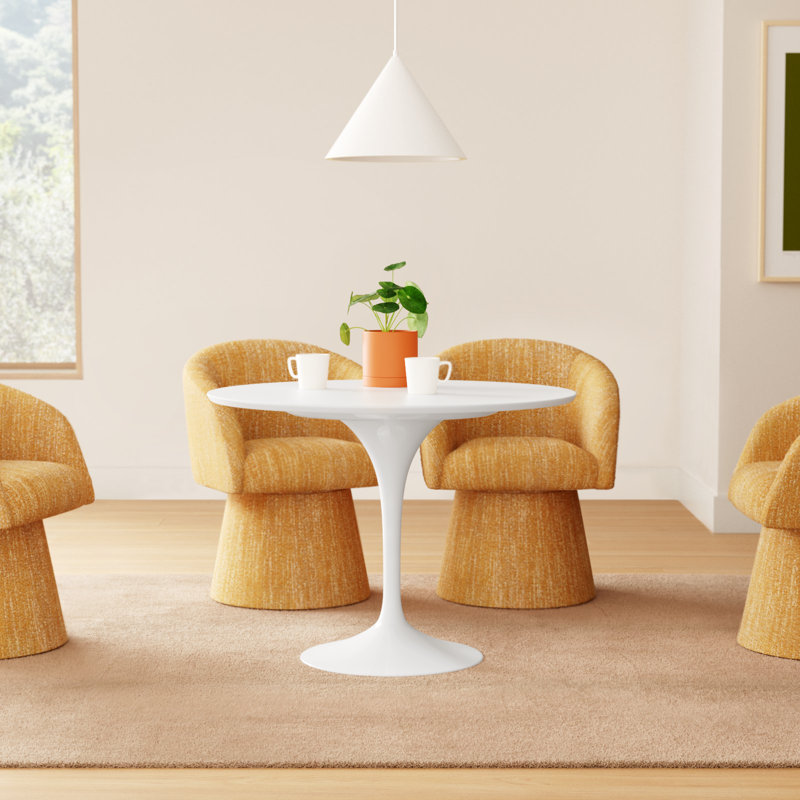 Flow Round Metal Base Dining Table, White/White