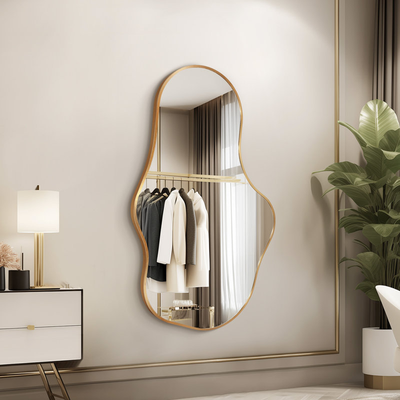 Miroir asymétrique 39 "x 24" avec cadre - pour la salle de bain, la chambre à coucher, le salon et le vestibule, Doré