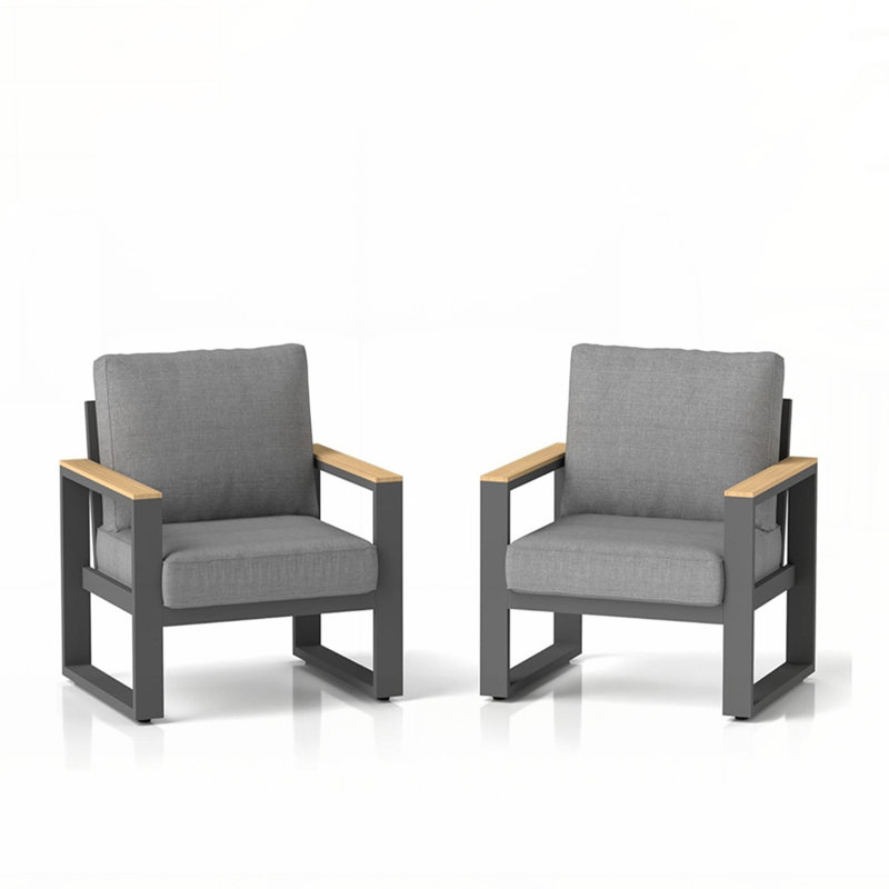Ensemble de 2 fauteuils de patio en aluminium toutes saisons avec coussins épais pour un confort et une durabilité à l'extérieur toute l'année