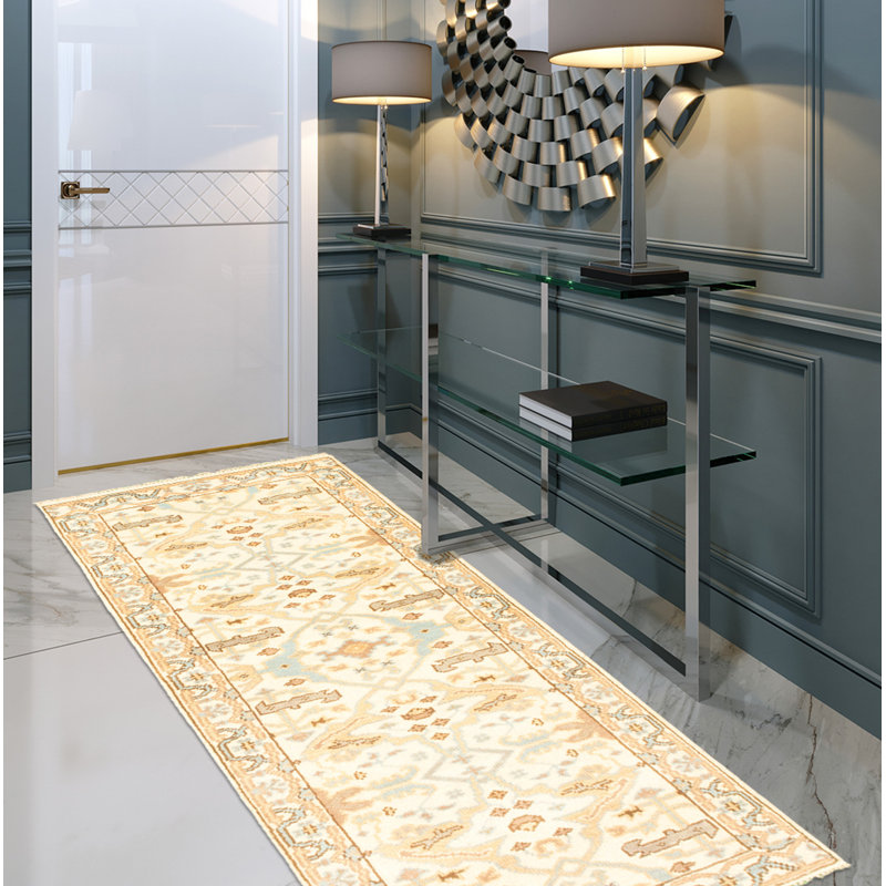 Tapis décoratif en laine de noué à la main New Age 2 pi 6 po x 7 pi 9 po de conception unique Ivoire