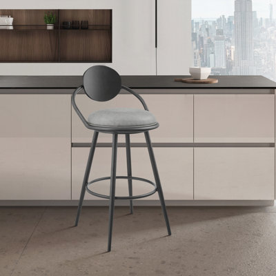 Tabouret de bar pivotant de 76 cm (30 po) en fer avec dossier en similicuir et bois