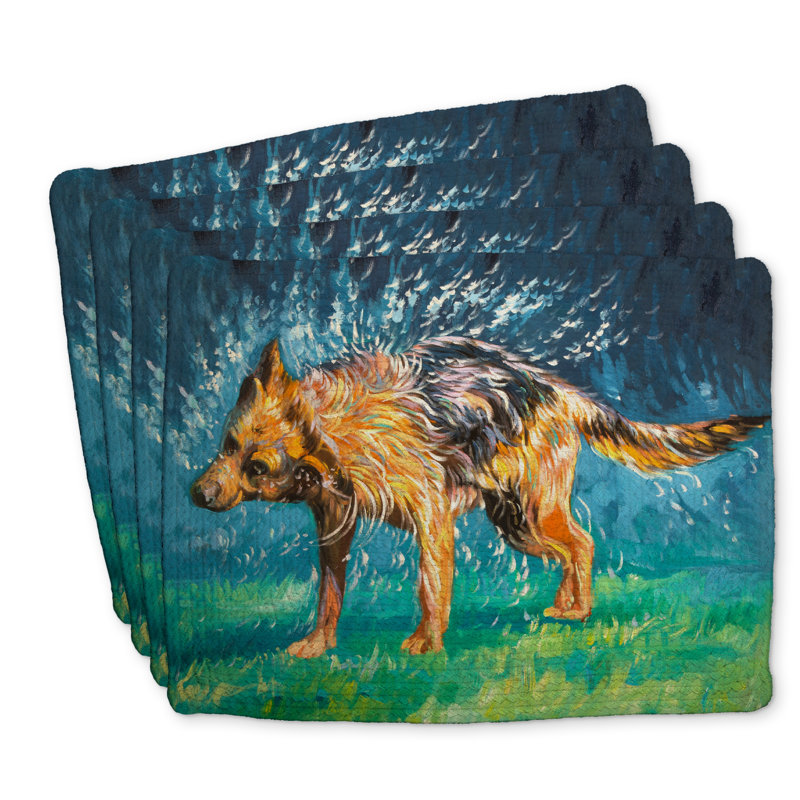 Spin-dry Wet German Shepherd Braided Polyester Placemats (4)