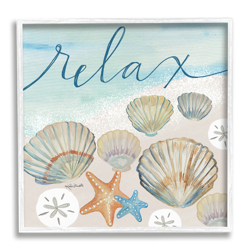 «Relax Text», bord de mer, palourdes, thème de la plage surdimensionnée, impression numérique sur estampe numérique par Katie Doucette
