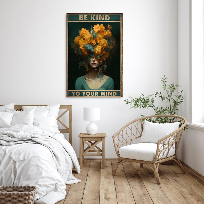 «Flowers Be Kind To Your Mind», reproduction d'art rectangulaire sur toile tendue 1 pièce, L 11 po x H 14 po