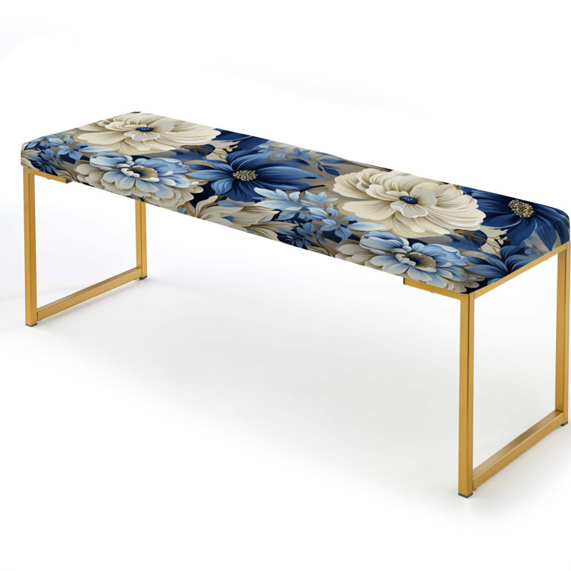Banc floral rembourré or, Coastal Blues White Flowers Blooms