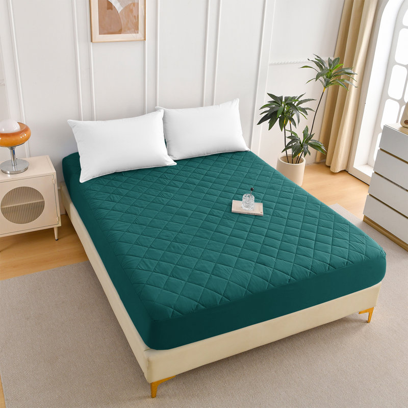 Protège-matelas imperméable à motif de losanges, Très grand lit, Vert