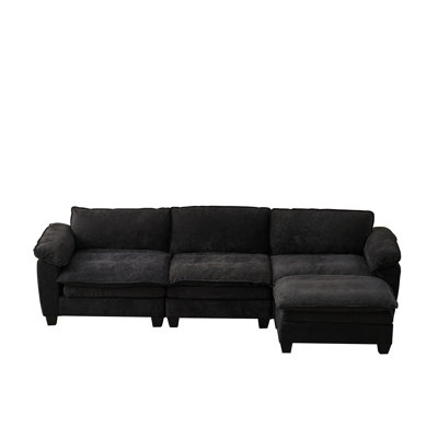 Living Room Furniture Sofa Luxury Couch With Ottoman Soft Chenille Upholstered L Shape Sofa Black