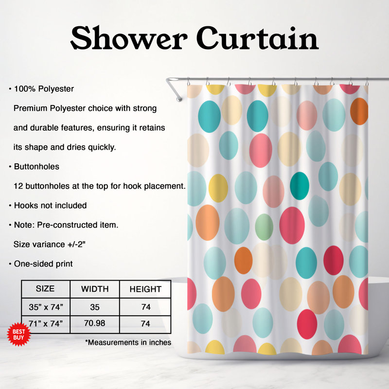 Rideau de douche Premium, H 74 po x l 71 po, Dot Dot