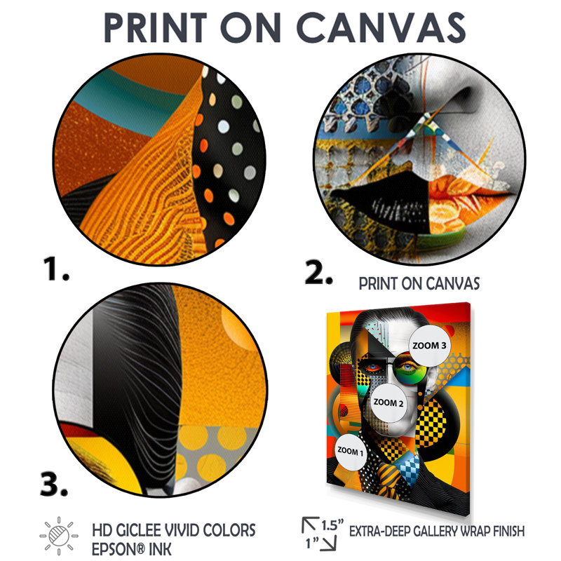 90's Retro Geometric personnage - Abstract Portraits, reproduction d'art mural, Toile avec cadre flottant noir