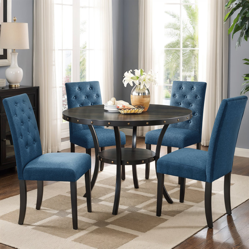 Chaises de salle à manger capitonnées en tissu Parsons, Marine, 4
