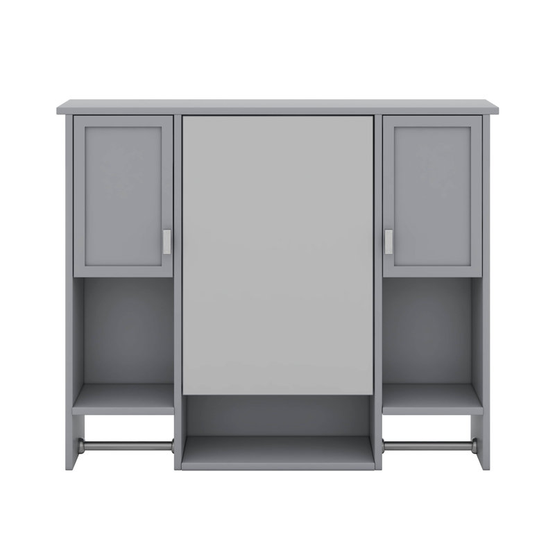 Armoire de rangement murale moderne avec miroir, rangement dissimulé et barre à serviettes Modern, Gris